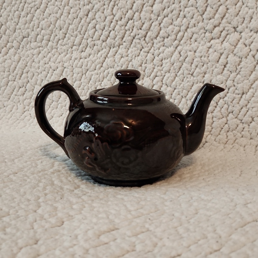 Vintage70's Japanese dragon chocolate mocha mousse brown oriental ceramic teapot